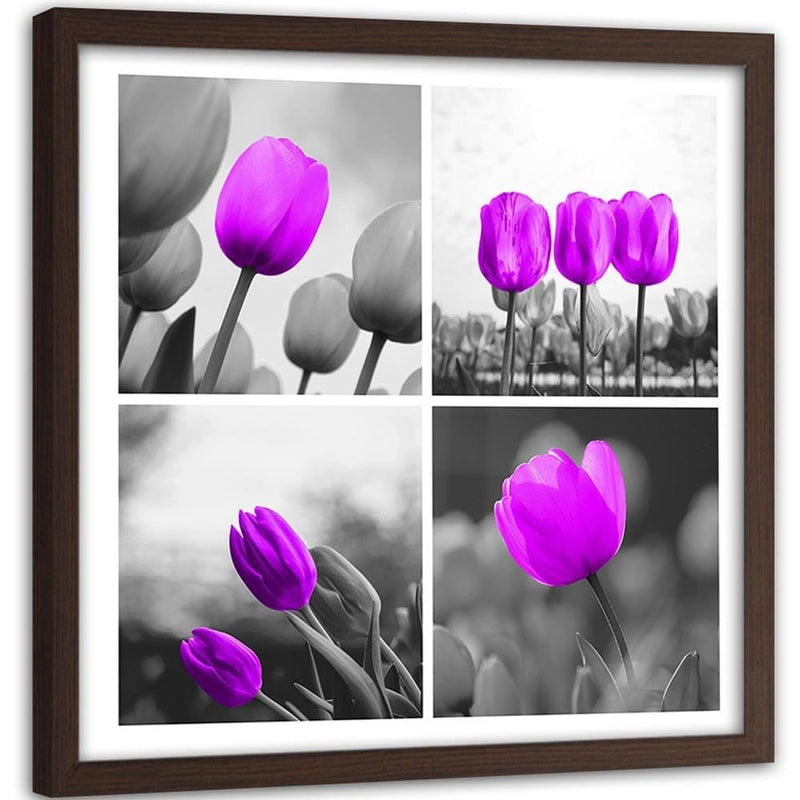 Glezna brūnā rāmī - A Set Of Purple Tulips  Home Trends DECO