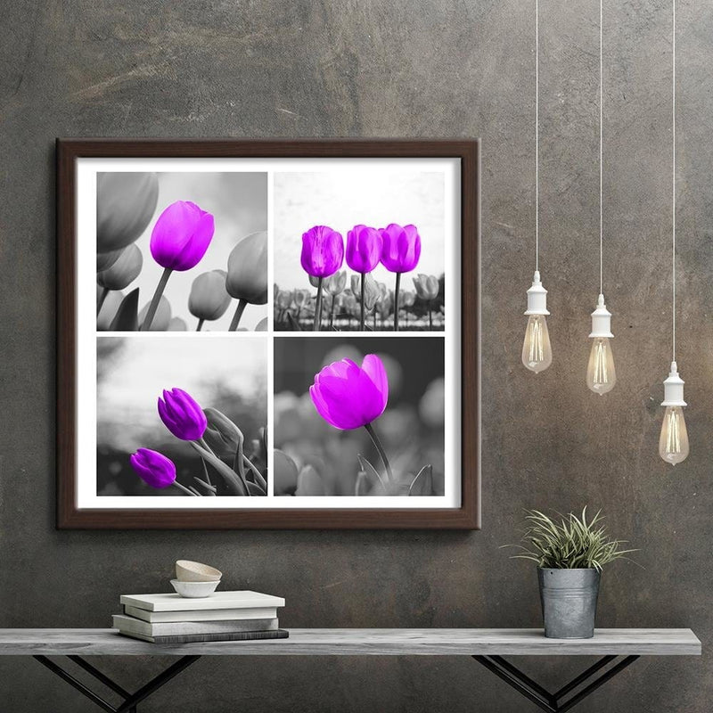 Glezna brūnā rāmī - A Set Of Purple Tulips  Home Trends DECO