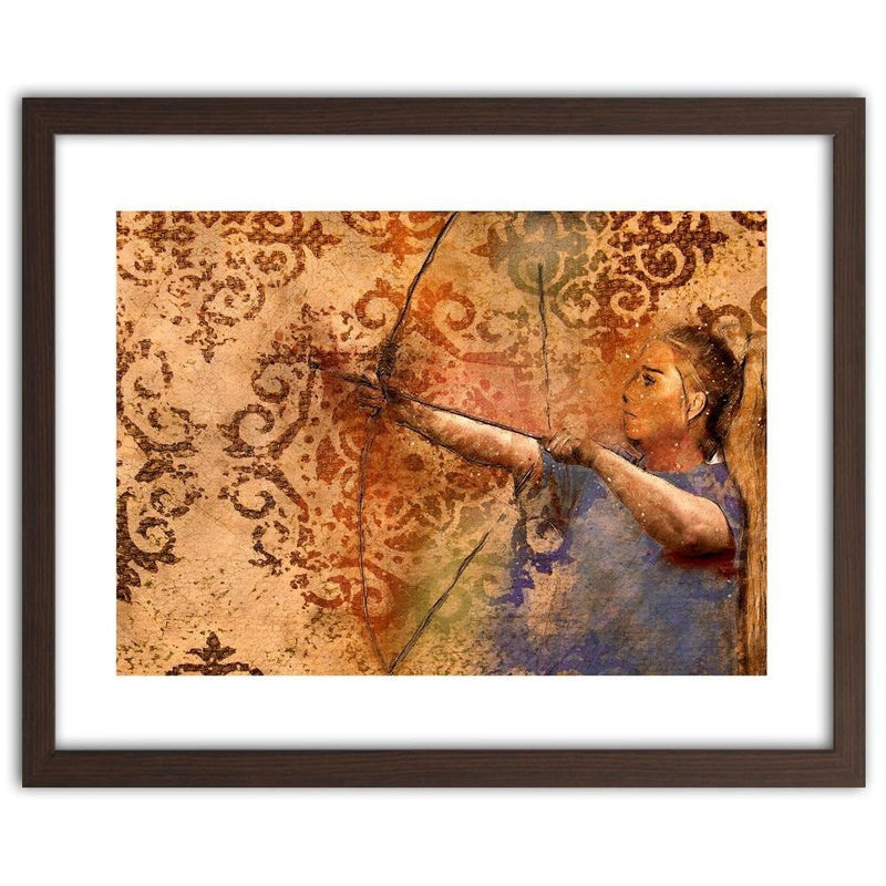 Glezna brūnā rāmī - A Woman Firing A Bow  Home Trends DECO