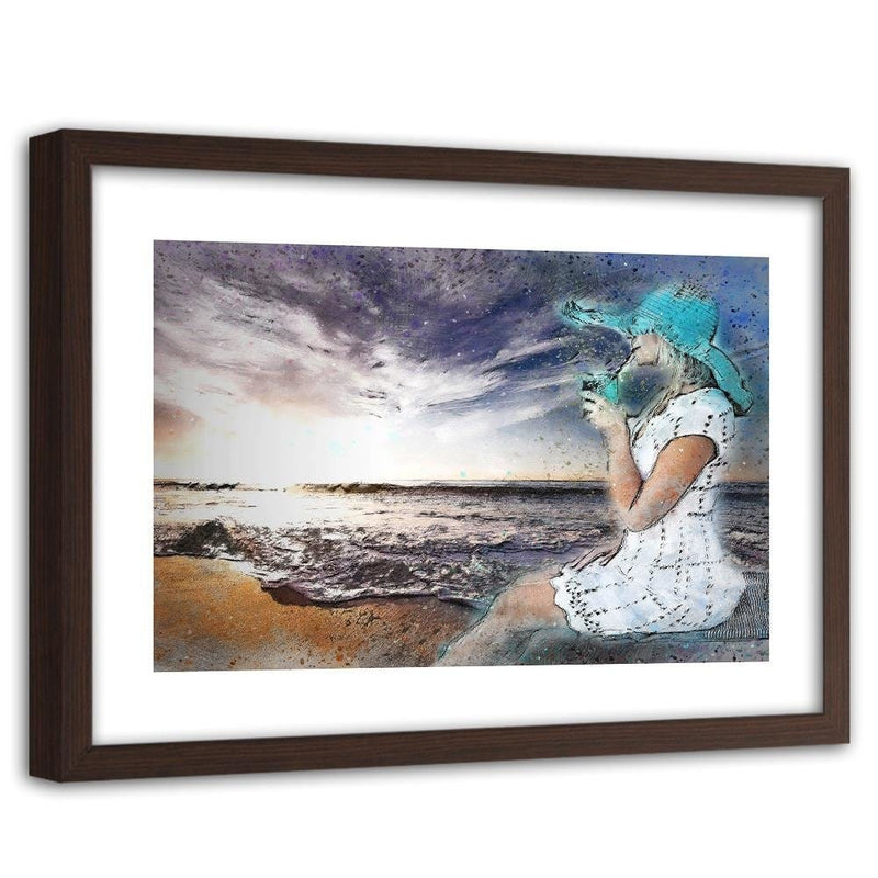 Glezna brūnā rāmī - A Woman In A Hat By The Sea  Home Trends DECO