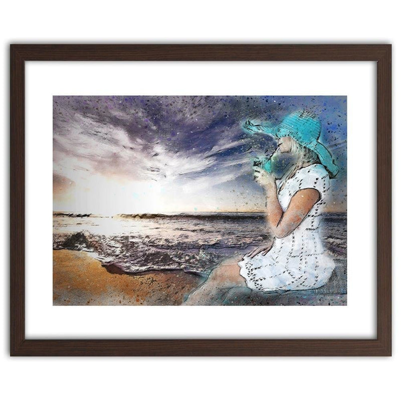 Glezna brūnā rāmī - A Woman In A Hat By The Sea  Home Trends DECO