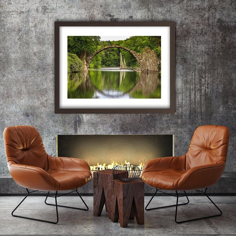 Glezna brūnā rāmī - Arch Bridge Over The Lake  Home Trends DECO