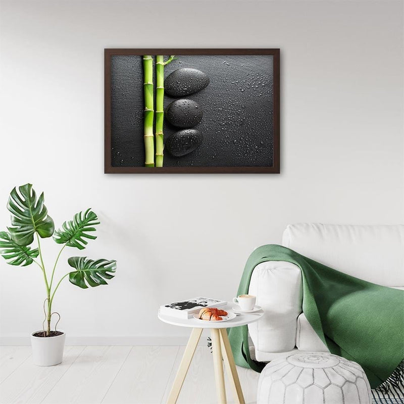 Glezna brūnā rāmī - Bamboos On The Black Stones  Home Trends DECO