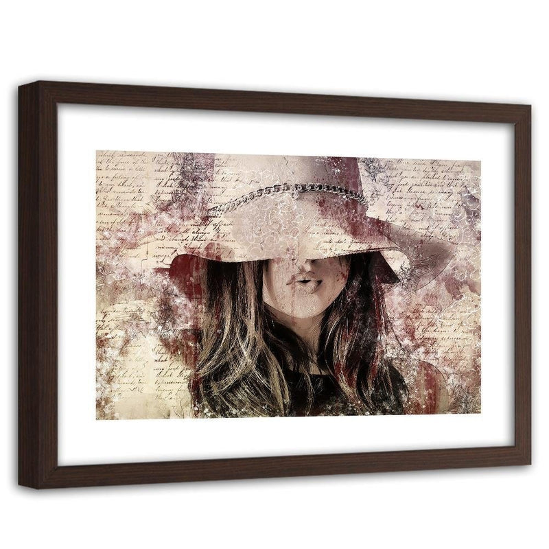 Glezna brūnā rāmī - Beautiful Woman In A Hat  Home Trends DECO