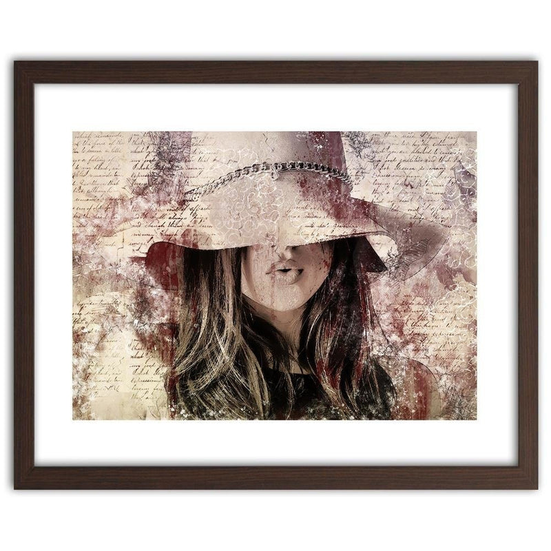 Glezna brūnā rāmī - Beautiful Woman In A Hat  Home Trends DECO