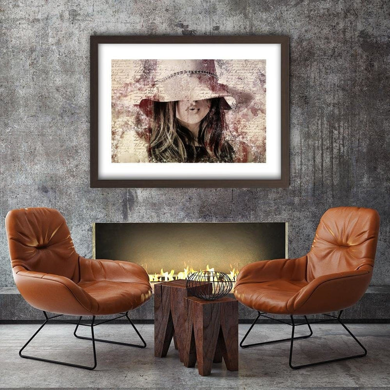 Glezna brūnā rāmī - Beautiful Woman In A Hat  Home Trends DECO