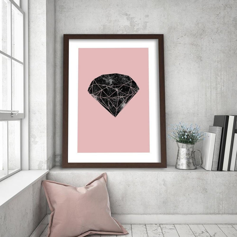 Glezna brūnā rāmī - Black Diamond On A Pink Background  Home Trends DECO