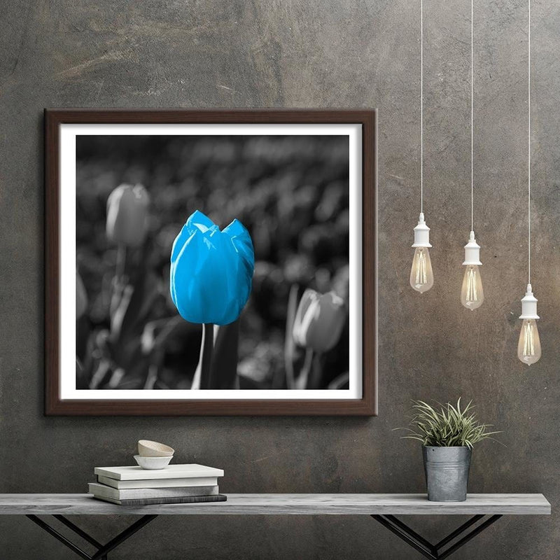 Glezna brūnā rāmī - Blue Tulip In Gray  Home Trends DECO