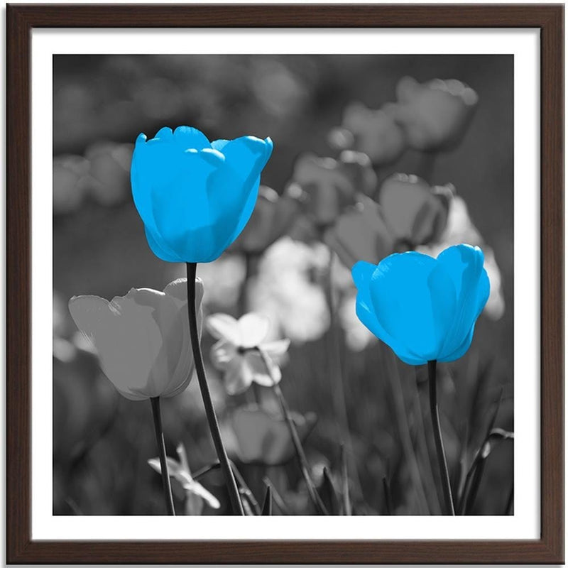 Glezna brūnā rāmī - Blue Tulips On A Meadow  Home Trends DECO