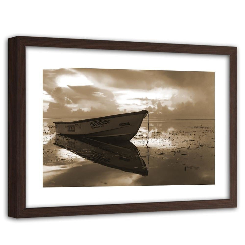 Glezna brūnā rāmī - Boat On The Sea 1  Home Trends DECO