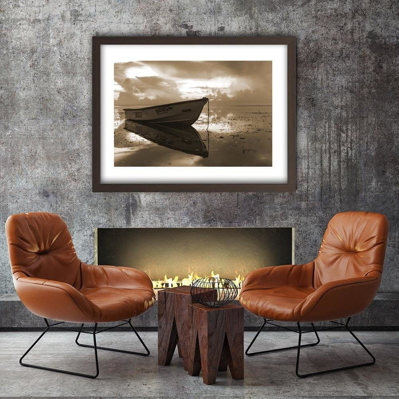 Glezna brūnā rāmī - Boat On The Sea 1  Home Trends DECO