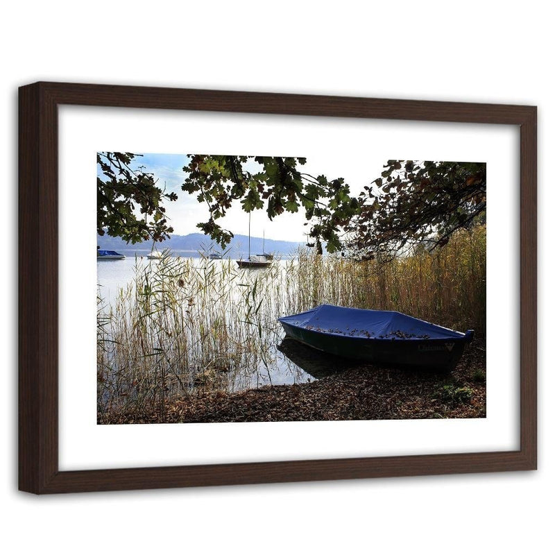 Glezna brūnā rāmī - Boats On The Shore Of A Lake  Home Trends DECO