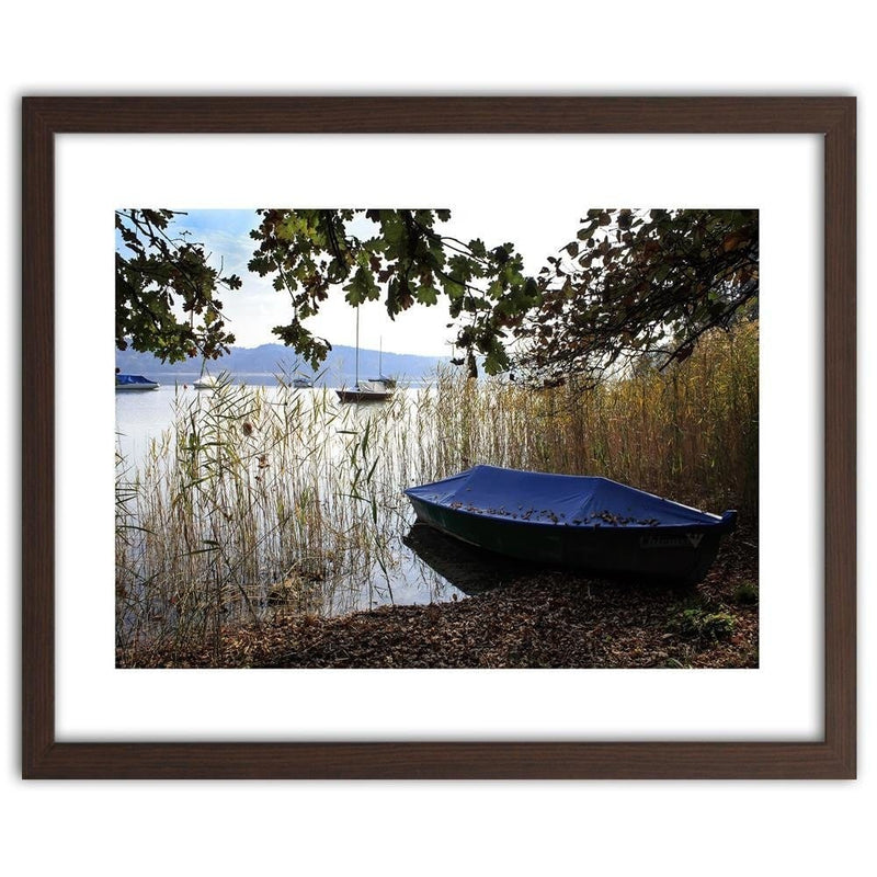 Glezna brūnā rāmī - Boats On The Shore Of A Lake  Home Trends DECO