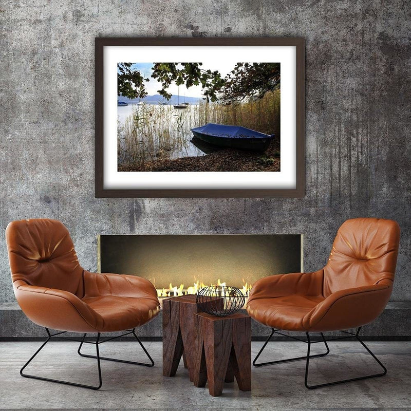 Glezna brūnā rāmī - Boats On The Shore Of A Lake  Home Trends DECO