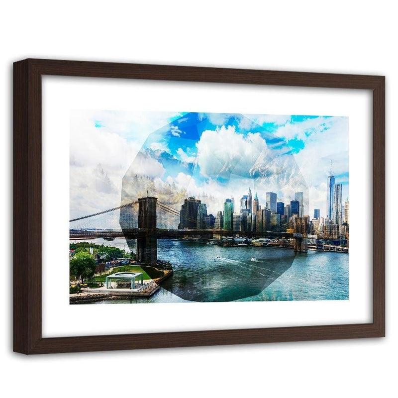 Glezna brūnā rāmī - Bridge In New York City 1  Home Trends DECO