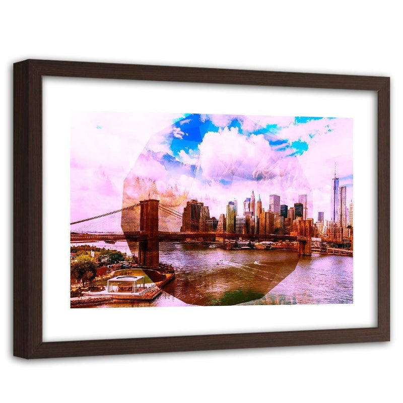 Glezna brūnā rāmī - Bridge In New York City 2  Home Trends DECO