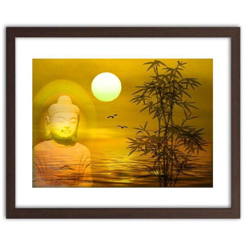 Glezna brūnā rāmī - Buddha By The Sea At Sunset  Home Trends DECO