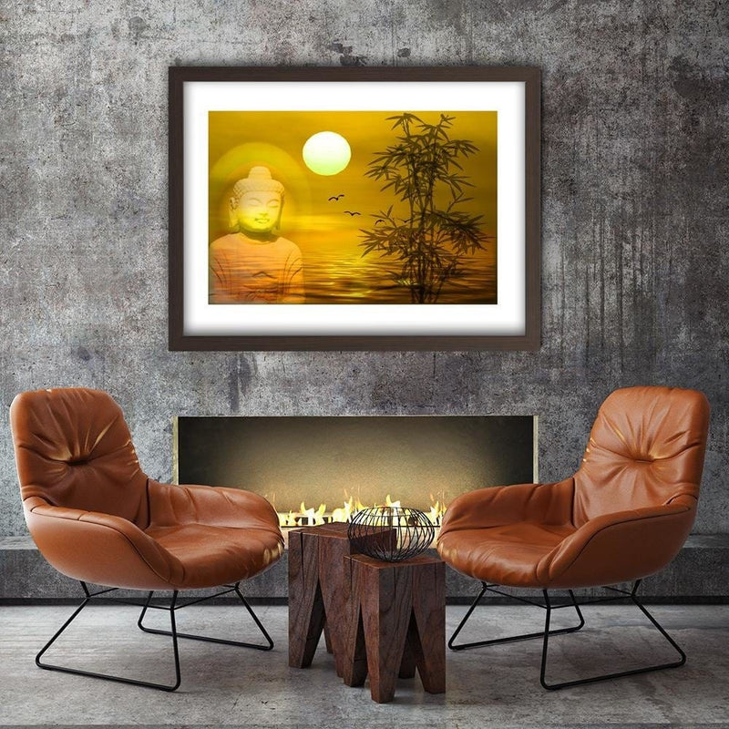 Glezna brūnā rāmī - Buddha By The Sea At Sunset  Home Trends DECO