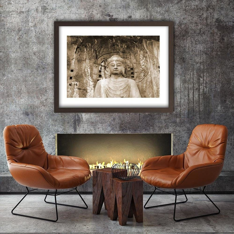 Glezna brūnā rāmī - Buddha In Front Of The Walls Of The Temple  Home Trends DECO