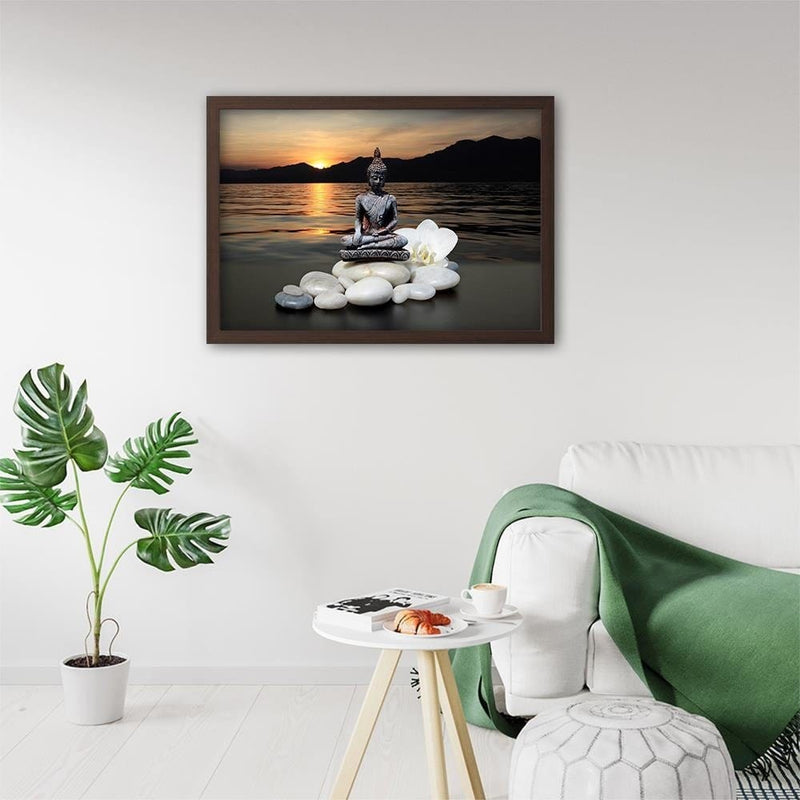 Glezna brūnā rāmī - Buddha Over The Sea  Home Trends DECO