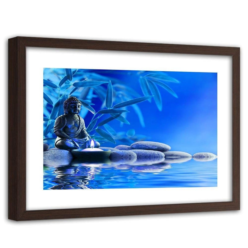 Glezna brūnā rāmī - Buddha Over The Water On The Rocks  Home Trends DECO