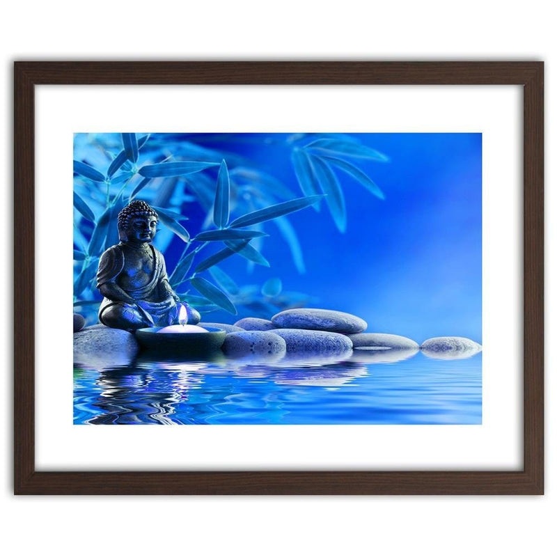 Glezna brūnā rāmī - Buddha Over The Water On The Rocks  Home Trends DECO