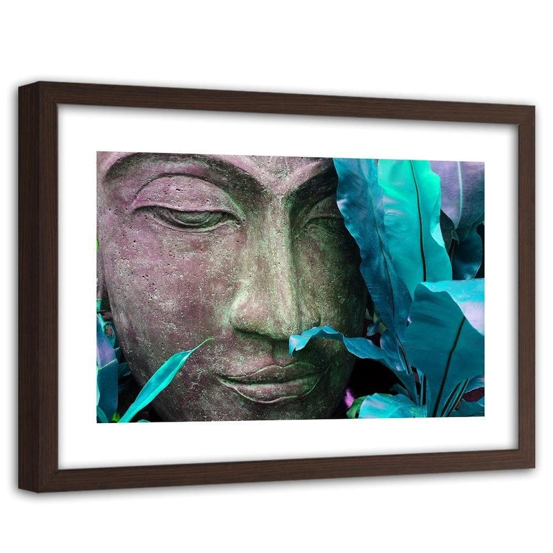 Glezna brūnā rāmī - Buddha's Face With Leaf  Home Trends DECO