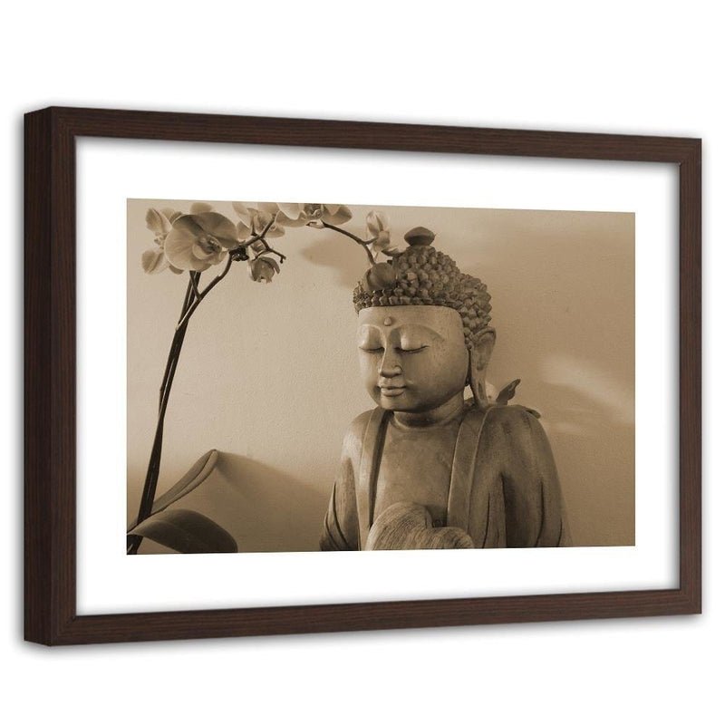 Glezna brūnā rāmī - Buddha With Orchid  Home Trends DECO