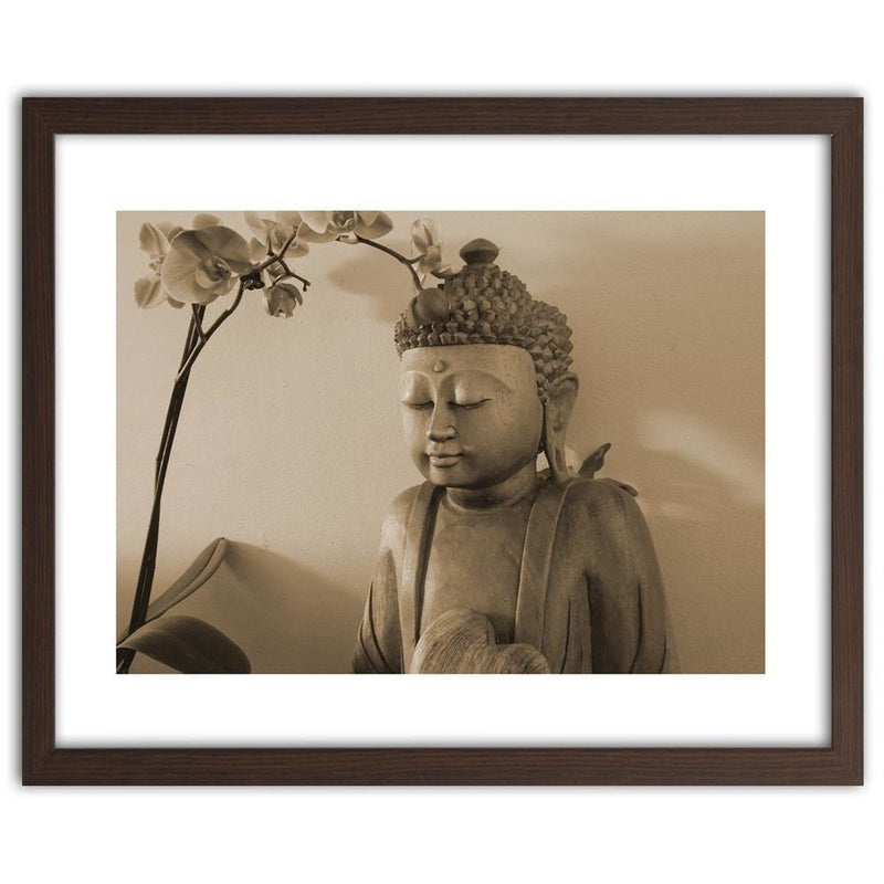 Glezna brūnā rāmī - Buddha With Orchid  Home Trends DECO