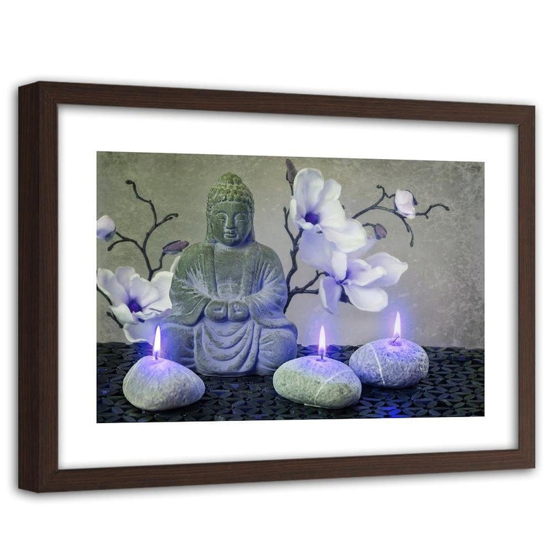 Glezna brūnā rāmī - Buddha With Orchids And Candles  Home Trends DECO