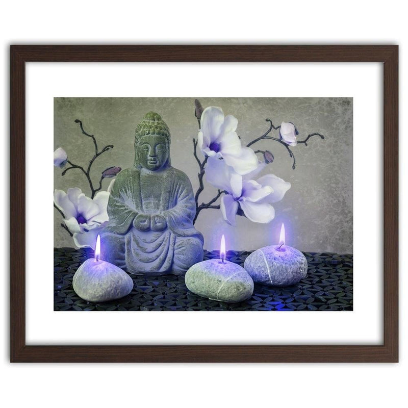 Glezna brūnā rāmī - Buddha With Orchids And Candles  Home Trends DECO