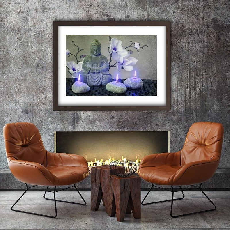 Glezna brūnā rāmī - Buddha With Orchids And Candles  Home Trends DECO