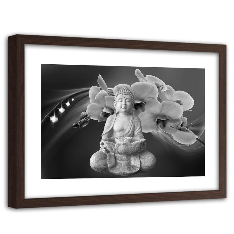 Glezna brūnā rāmī - Buddha With Orchids  Home Trends DECO