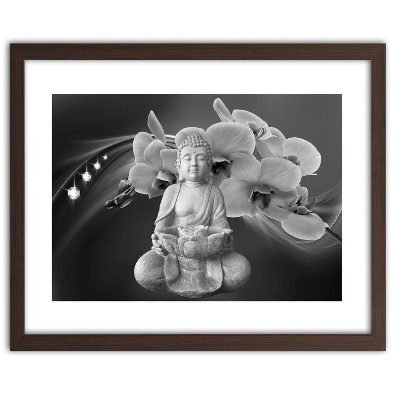 Glezna brūnā rāmī - Buddha With Orchids  Home Trends DECO