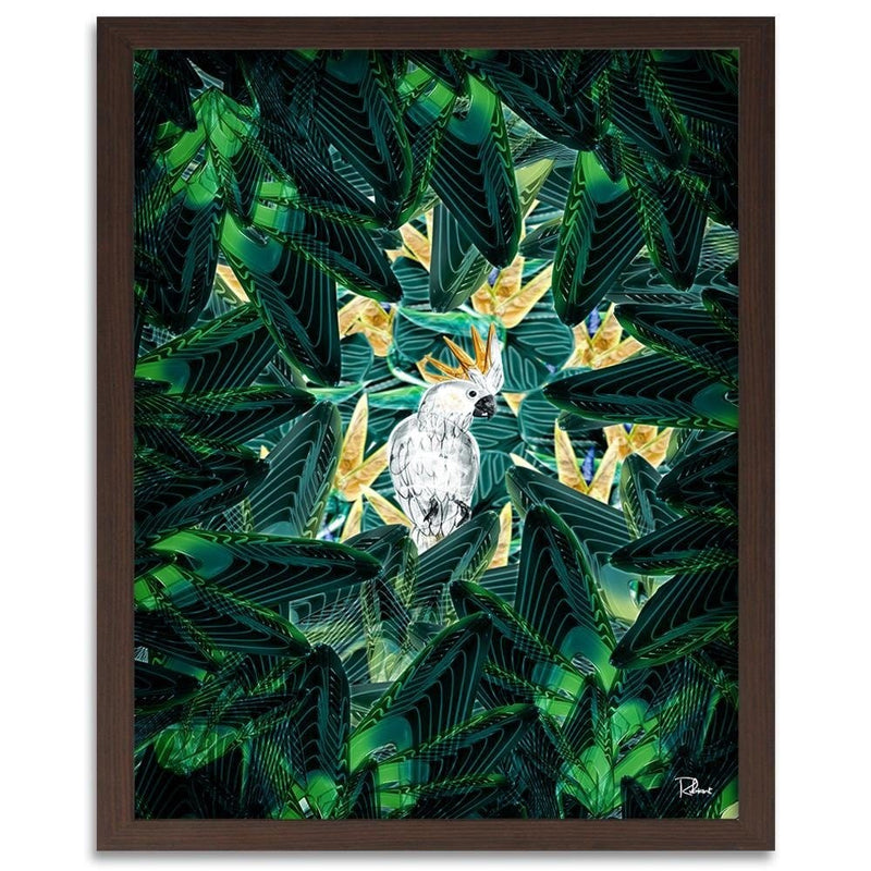 Glezna brūnā rāmī - Cockatoo Image Tropical Green  Home Trends DECO