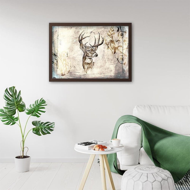 Glezna brūnā rāmī - Deer Portrait  Home Trends DECO