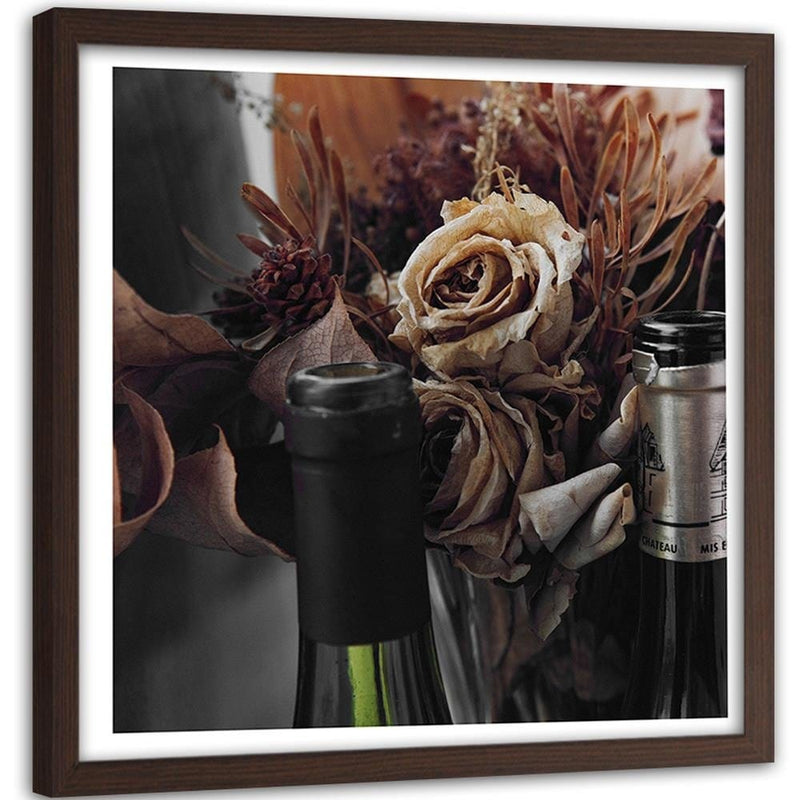 Glezna brūnā rāmī - Dry Flowers And Bottles Of Wine  Home Trends DECO