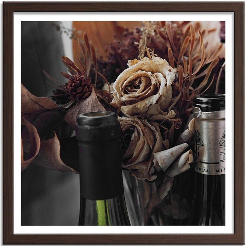 Glezna brūnā rāmī - Dry Flowers And Bottles Of Wine  Home Trends DECO