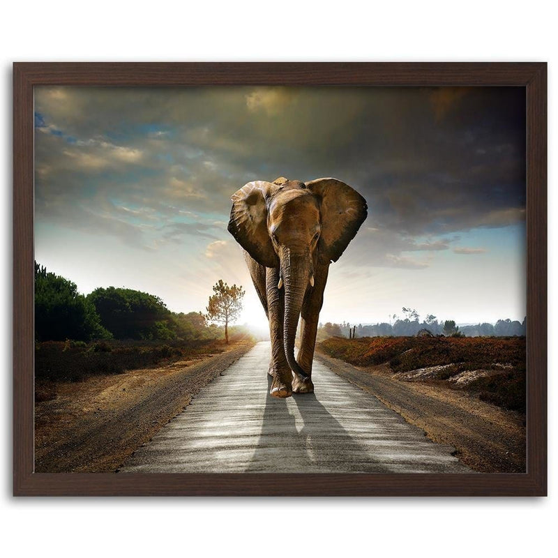 Glezna brūnā rāmī - Elephant On The Road  Home Trends DECO