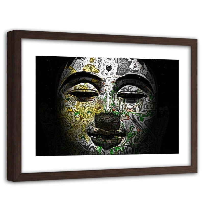 Glezna brūnā rāmī - Face Of Buddha In Patterns  Home Trends DECO