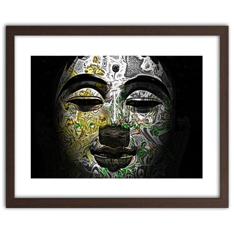 Glezna brūnā rāmī - Face Of Buddha In Patterns  Home Trends DECO