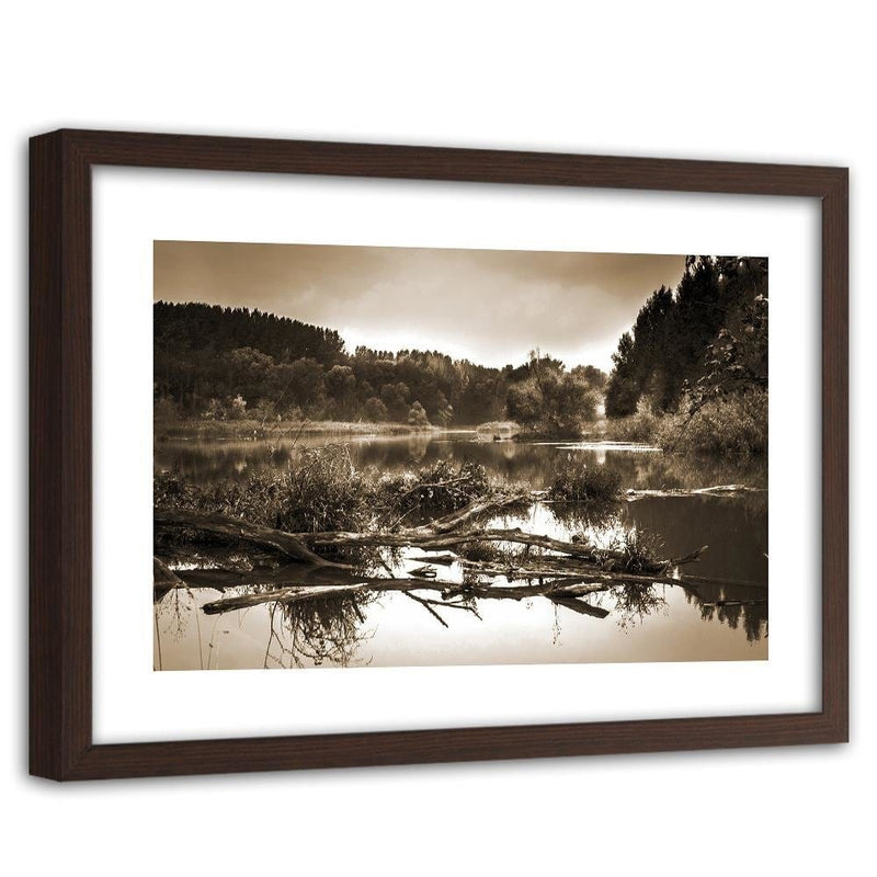 Glezna brūnā rāmī - Fallen Tree In The Lake 1  Home Trends DECO