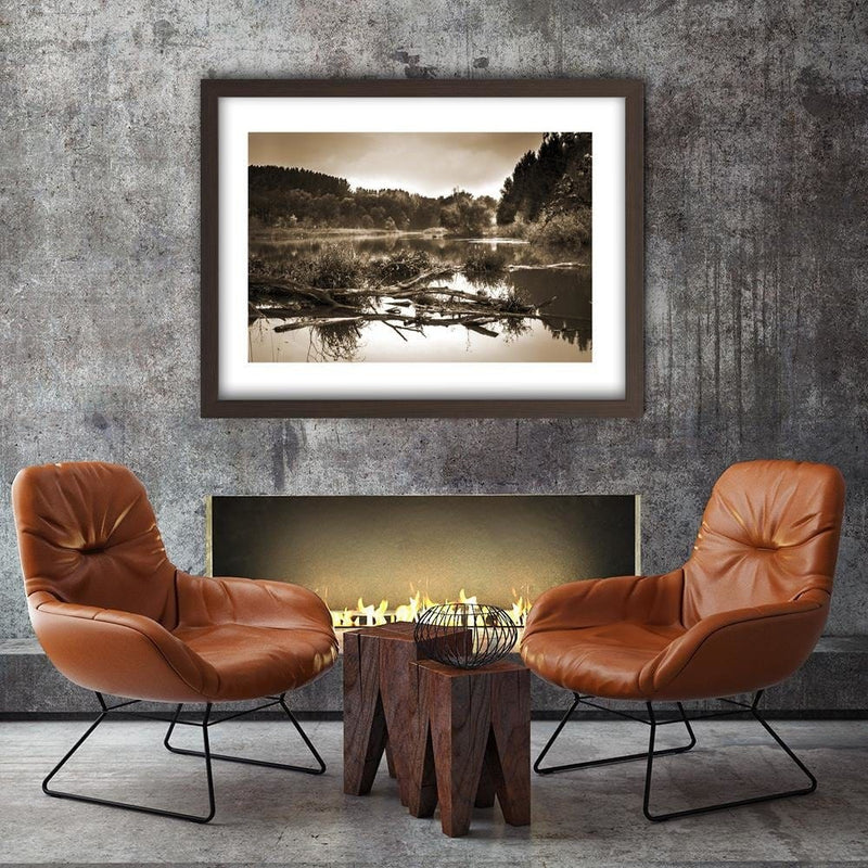 Glezna brūnā rāmī - Fallen Tree In The Lake 1  Home Trends DECO