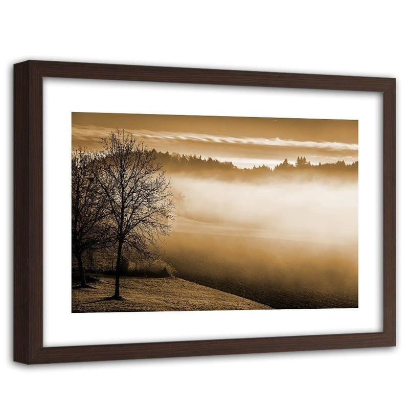 Glezna brūnā rāmī - Fog Over The Lake 1  Home Trends DECO