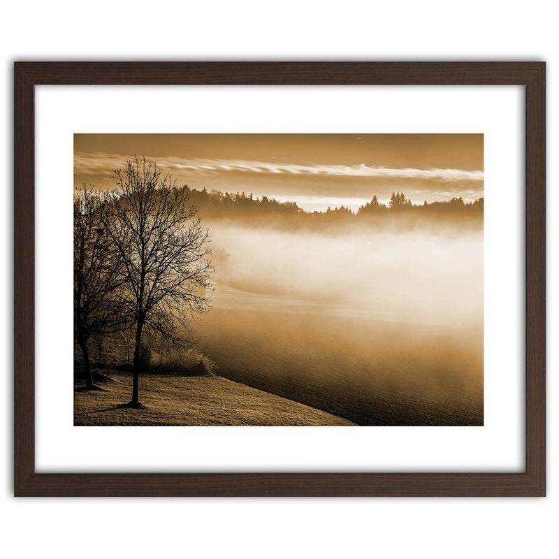 Glezna brūnā rāmī - Fog Over The Lake 1  Home Trends DECO