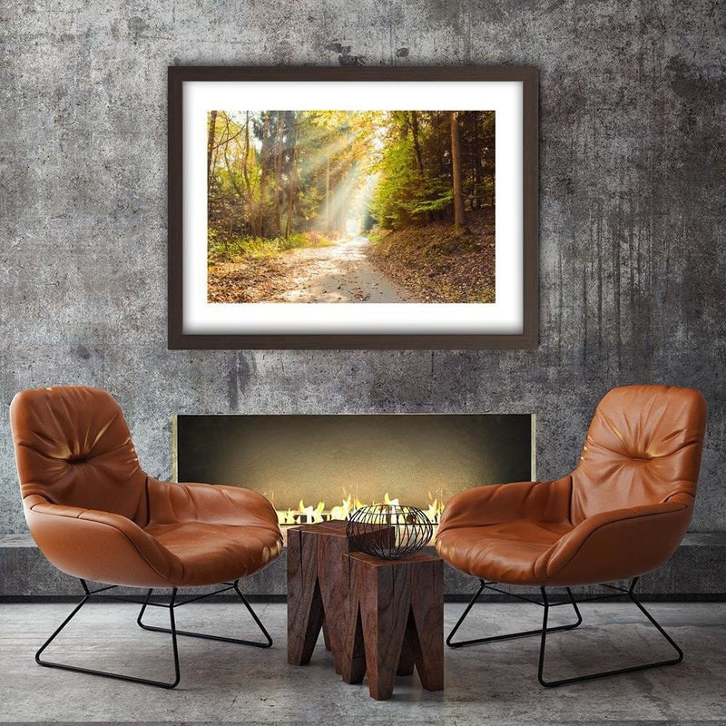 Glezna brūnā rāmī - Forest Road In Autumn  Home Trends DECO