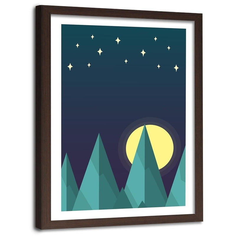 Glezna brūnā rāmī - Geometric Forest Landscape With Stars  Home Trends DECO