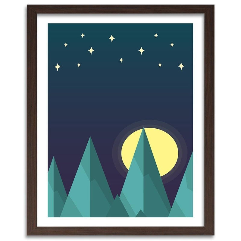 Glezna brūnā rāmī - Geometric Forest Landscape With Stars  Home Trends DECO