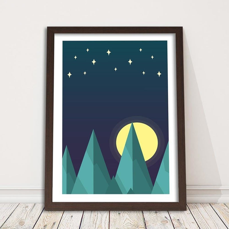 Glezna brūnā rāmī - Geometric Forest Landscape With Stars  Home Trends DECO