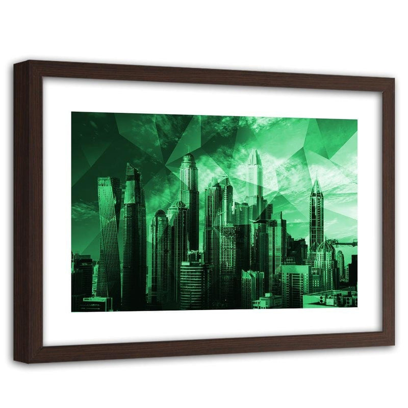 Glezna brūnā rāmī - Geometric Green City 3  Home Trends DECO